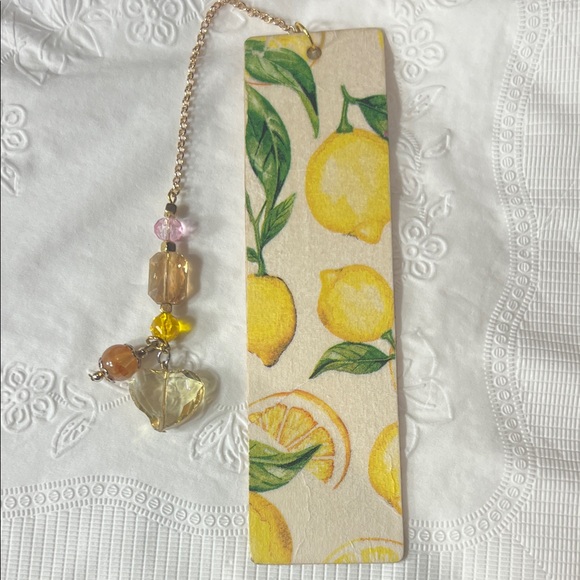 Accessories - Lemon Print Bookmark with Beaded Charm